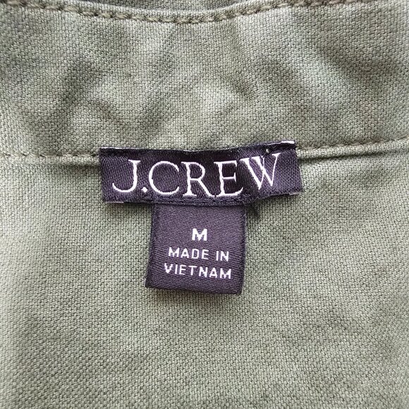 J.Crew Popover Shirt Cotton Linen Blend Green Long Sleeve Buttoned Cropped Sz M - Picture 9 of 12